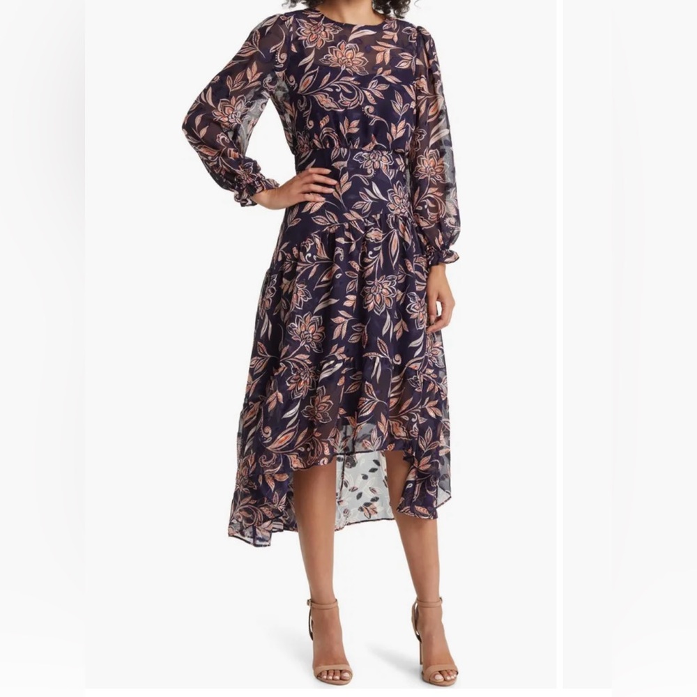 Eliza J Navy Floral Long Sleeve Dress